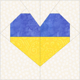  PDF, Blue and yellow 6" quilt heart block in Ukrainian colors, Paper pieced