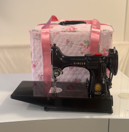 Singer Featherweight sewing machine carrying case/cover zippered with sturdy handles, zippered, made of pre-quilted fabric
